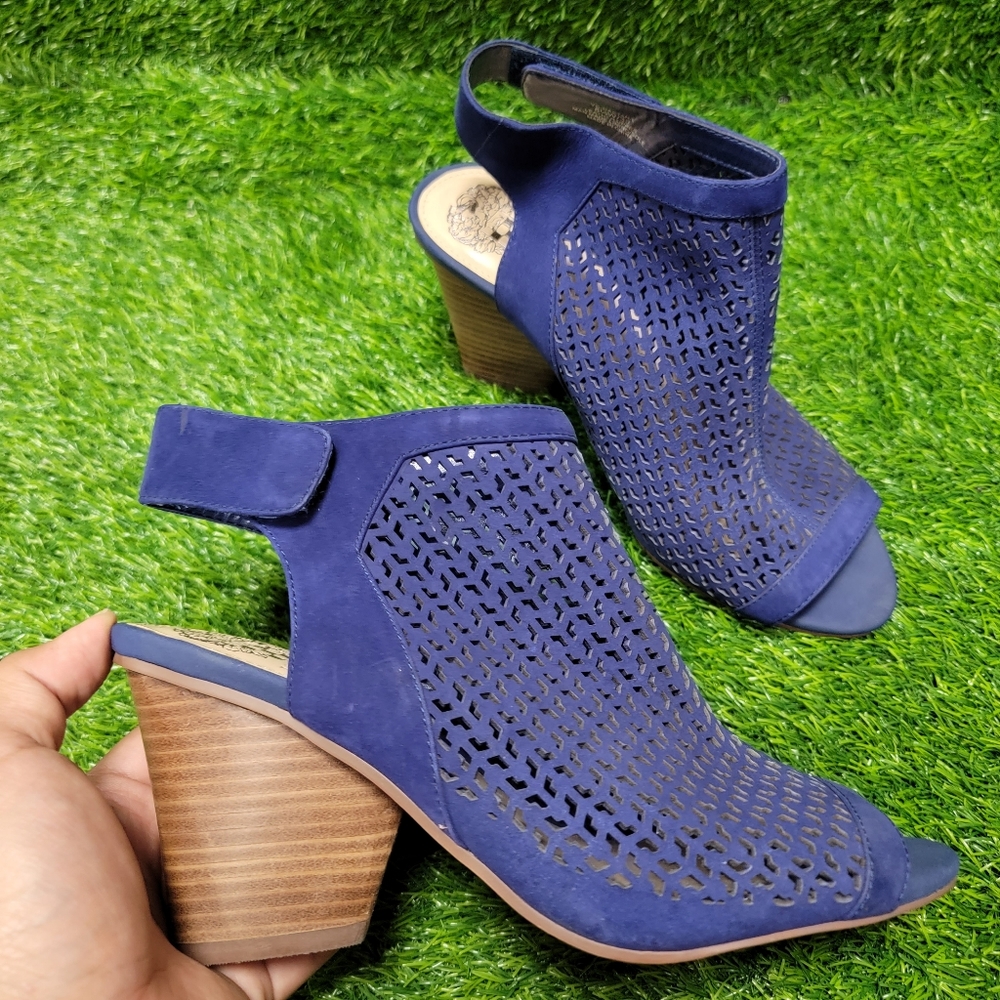 Vince Camuto Leather Peep-toe Sandals Moody Blue (G062)